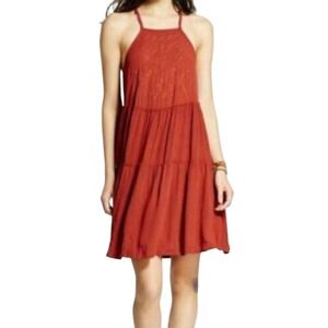 Mossimo Supply Co Womens Rust Orange Embroidered Tiered Mini Dress Small